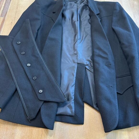 Commission Roadhouse Wool Gabardine Blazer‎ Black Unisex Small Detachable Vest - Picture 8 of 16